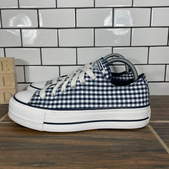 Converse CTAS Lift OX Womens Sz 8 Shoes Obsidian White Gingham Platform Sneaker - Picture 1 of 13